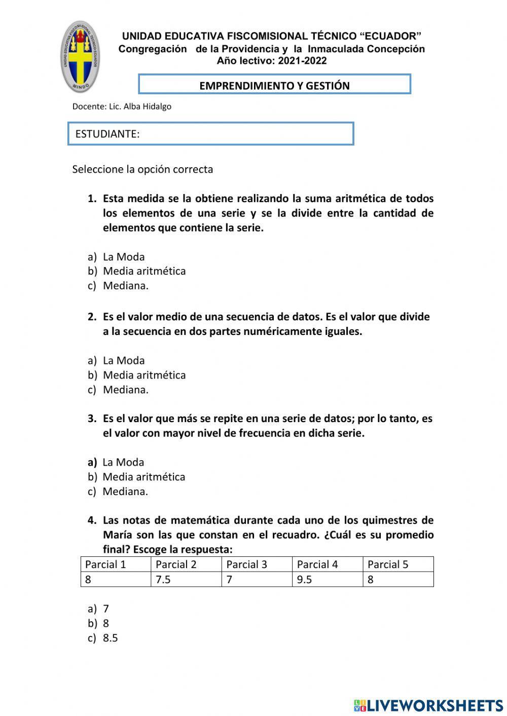 Medidas de tendencia central