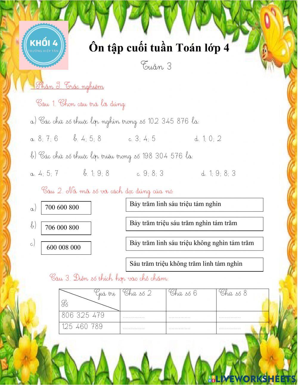 Ôn tập toán tuần 3 lớp 4