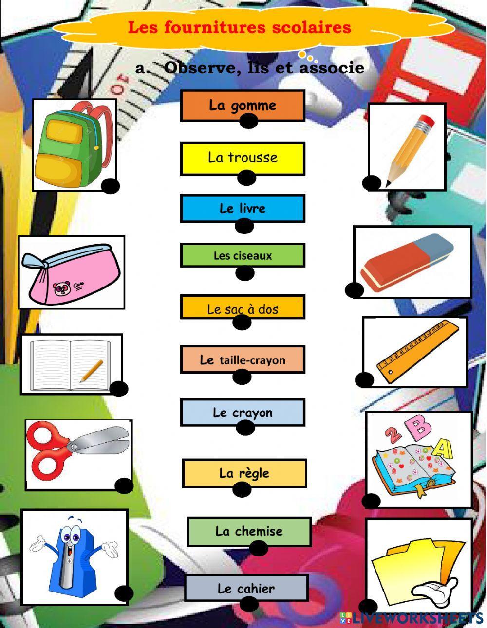 Les fournitures scolaires free worksheet