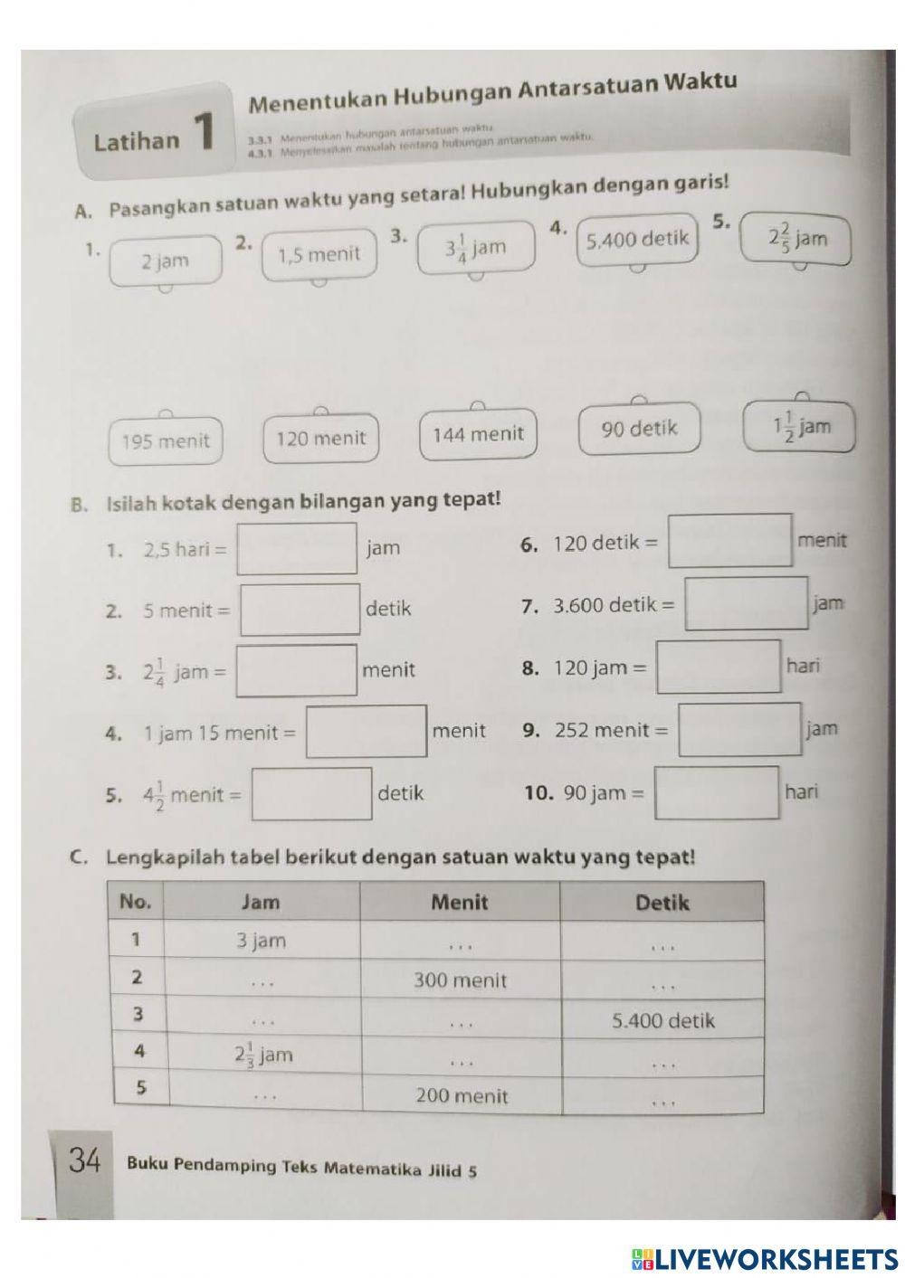 Operasi hitung satuan waktu