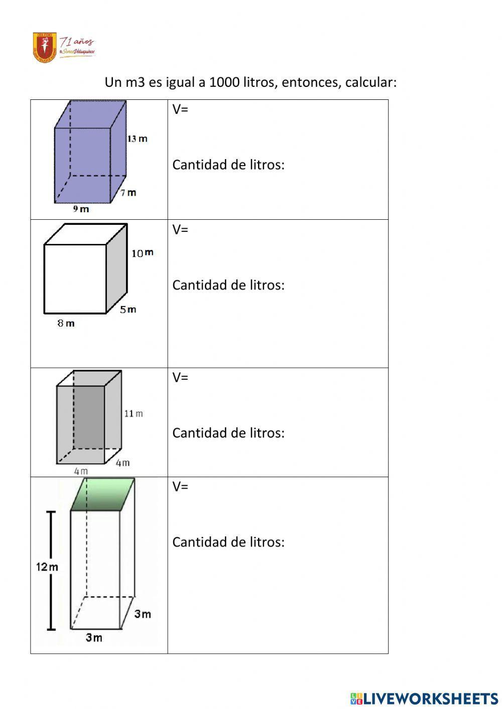 Metros cúbicos a Litros