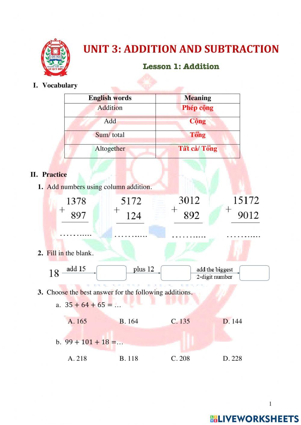 Math 4-U3L1-Addition