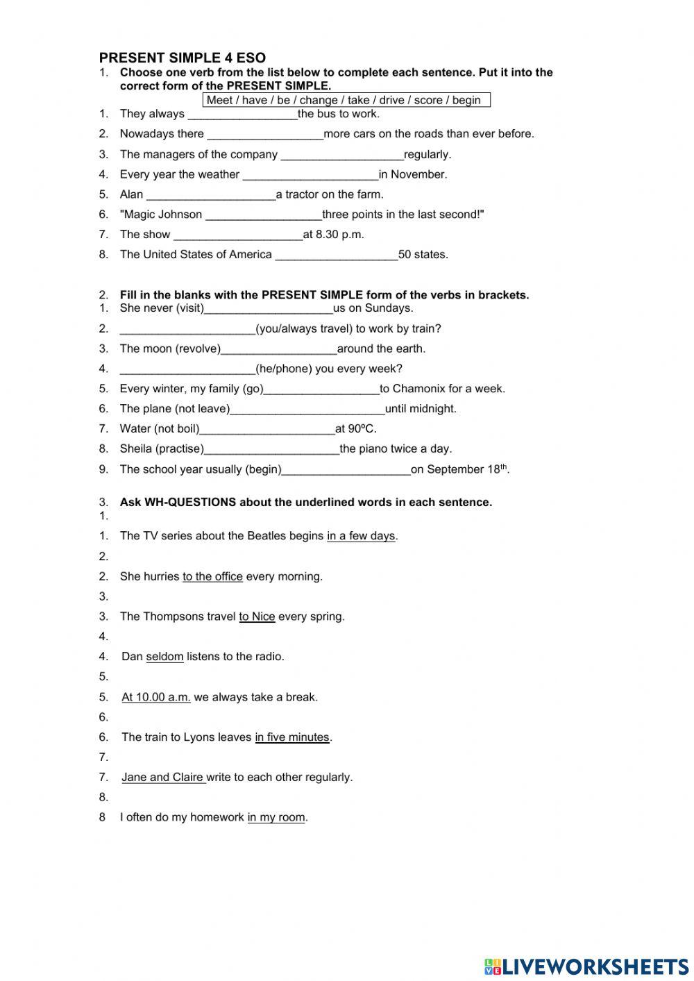 PRESENT SIMPLE 4 ESO