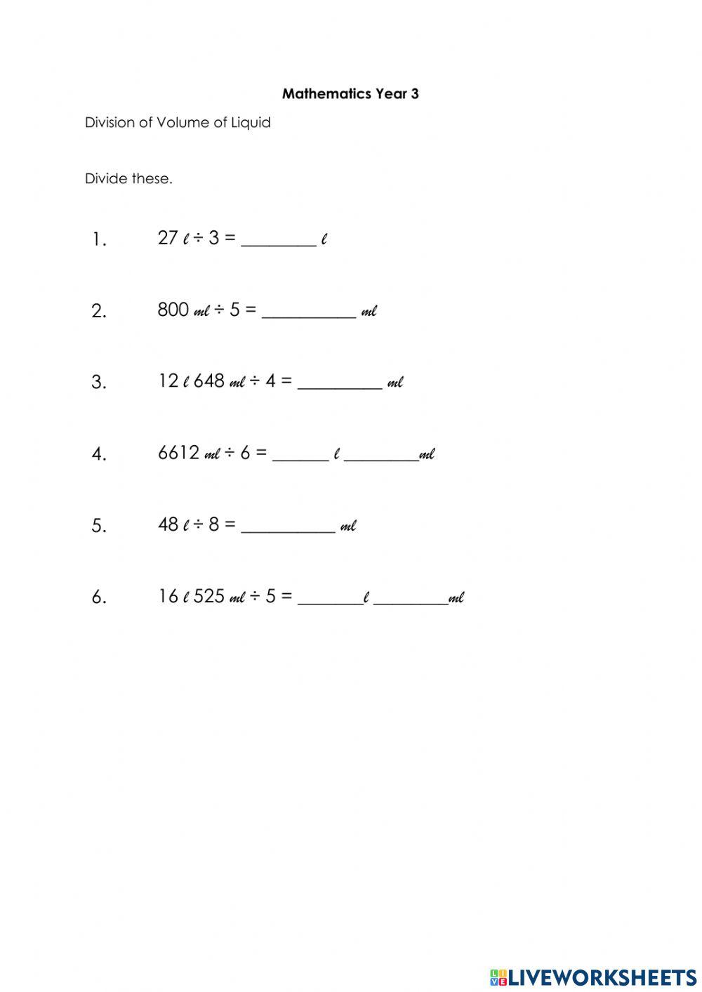 Division of Volume of Liquid