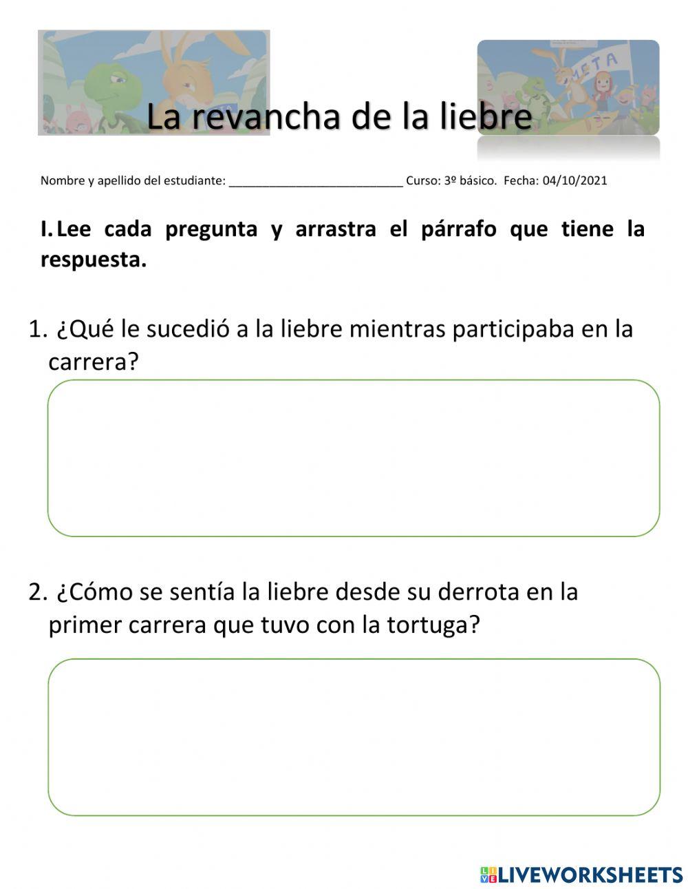 Comprensión lectora Fábula La revancha de la liebre