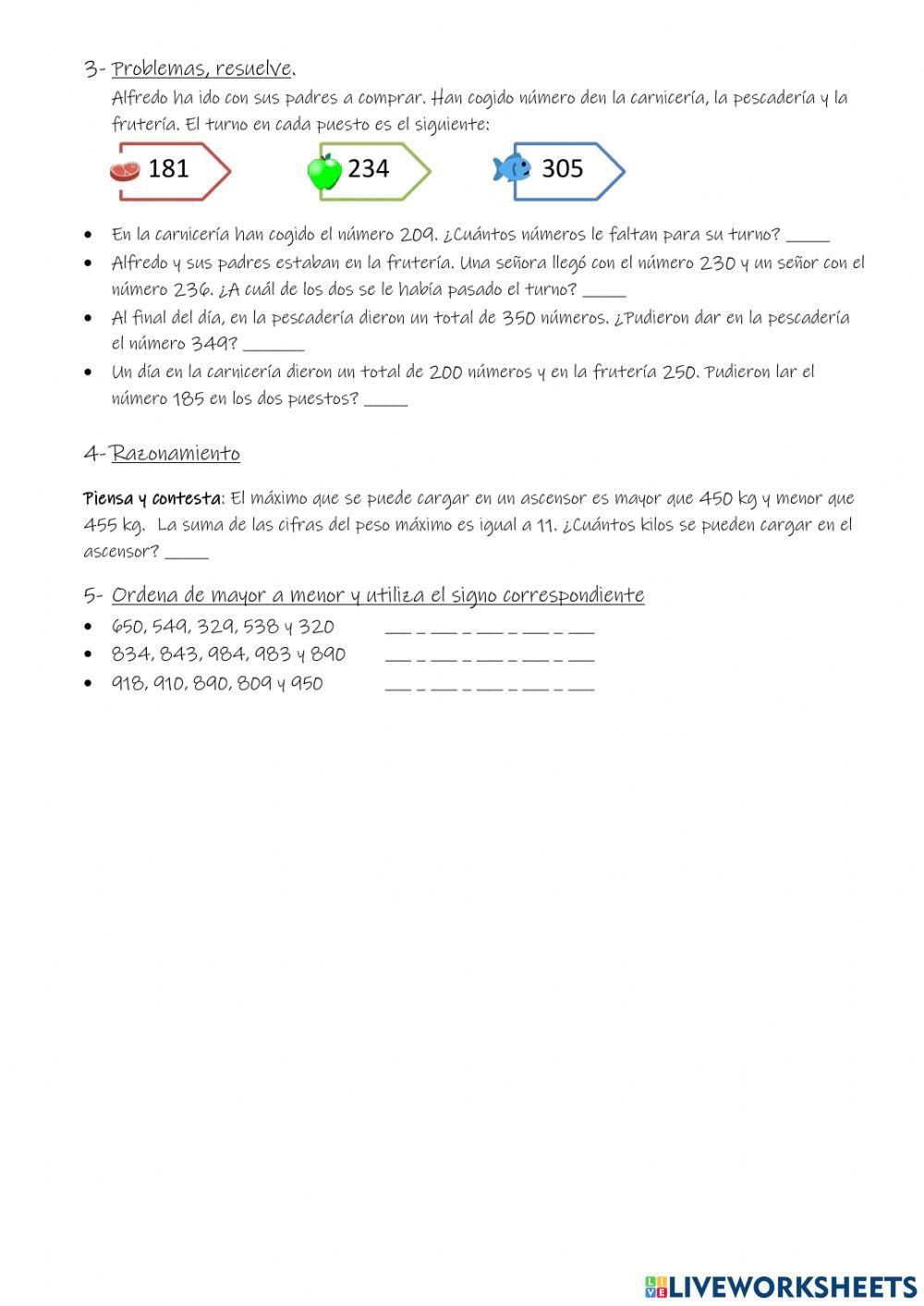 Comparación de números de tres cifras