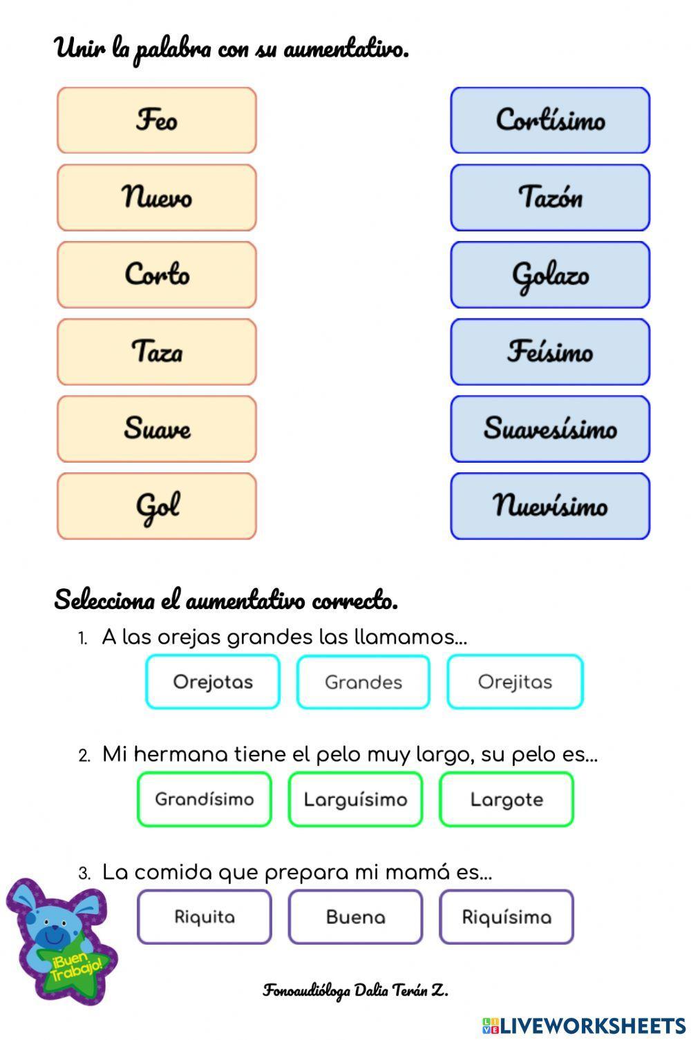 Aumentativos: ejercicios