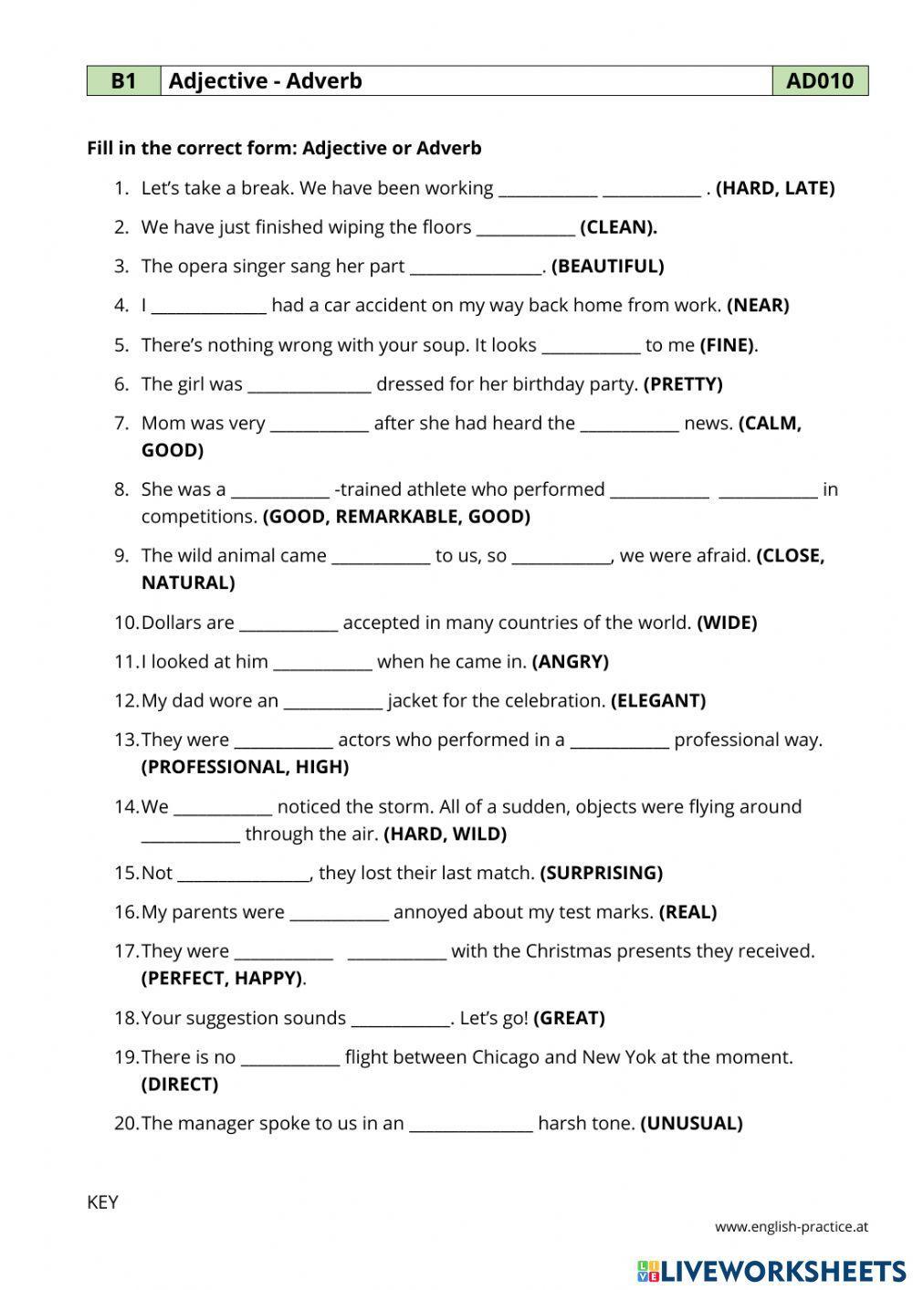 Adverbs and adjectives