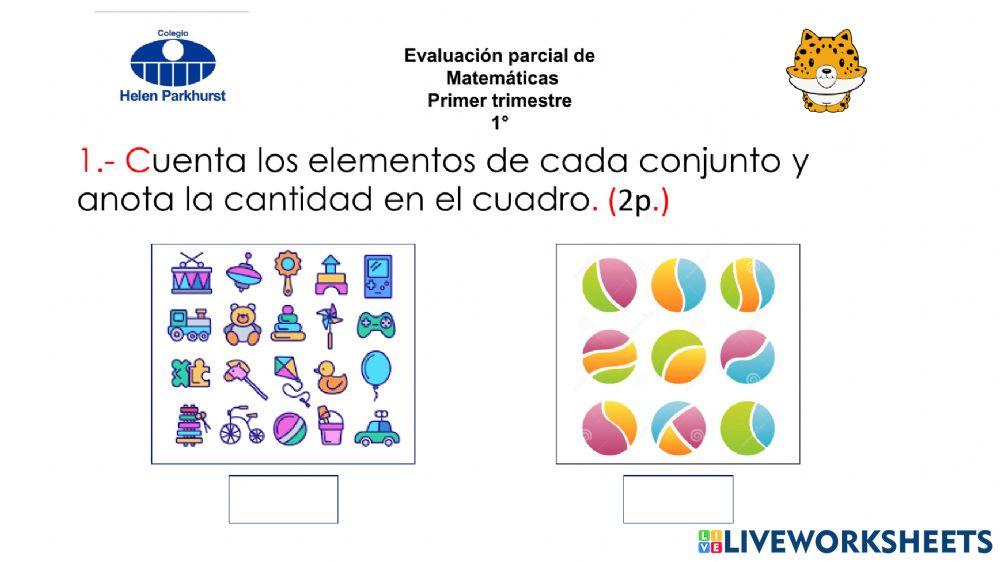 Evaluación parcial Matemáticas trimestre 1