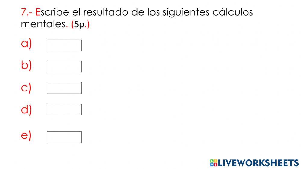 Evaluación parcial Matemáticas trimestre 1