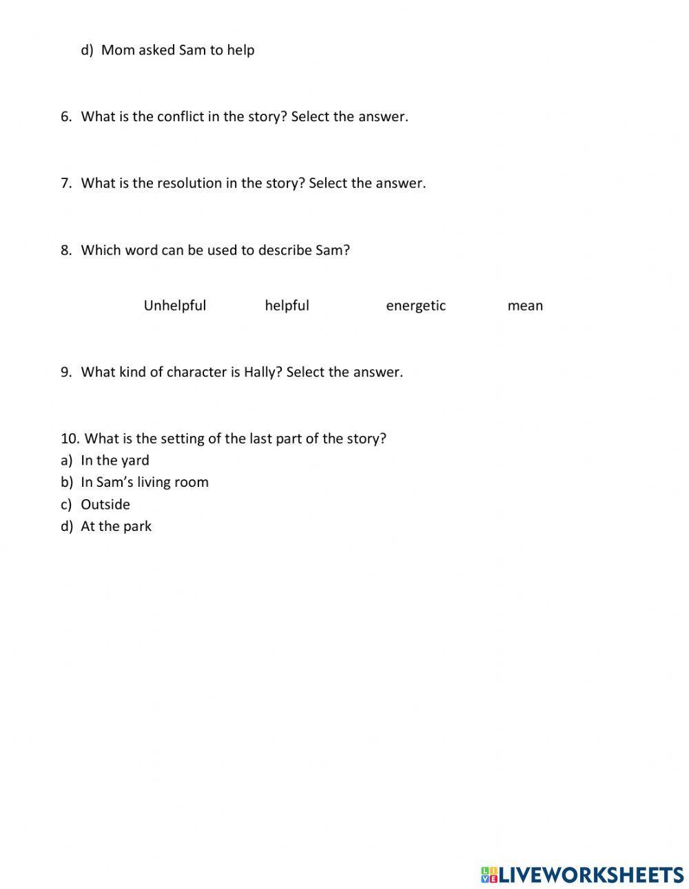 Helping Hally- Elements of a Story