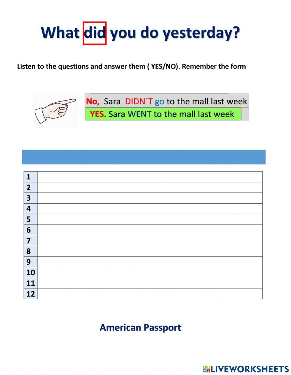 Past simple questions. Amerpassport