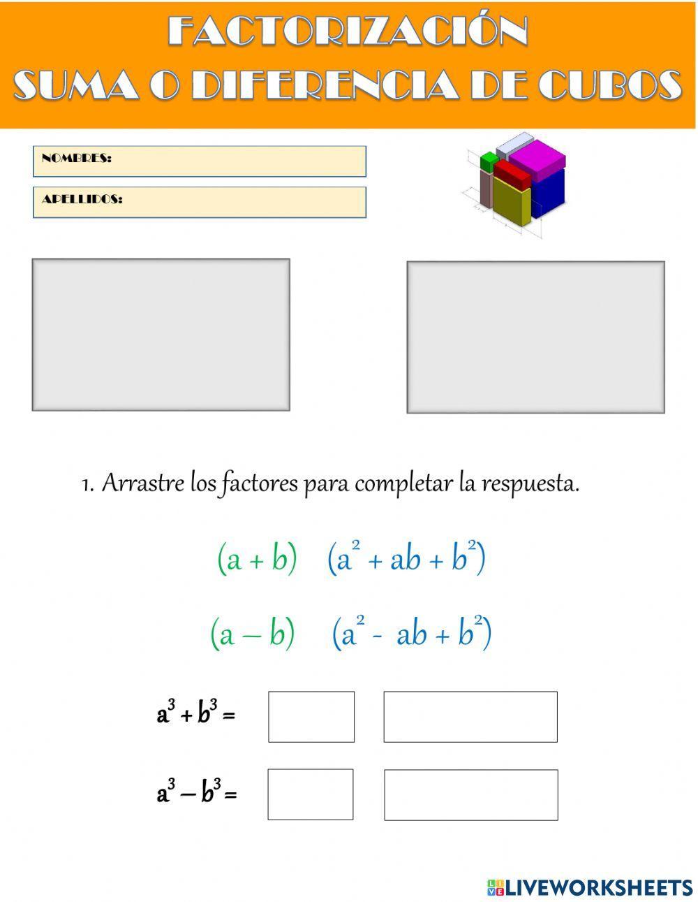 Factorización Suma o Diferencia de Cubos Factorización Suma o Diferencia de Cubos