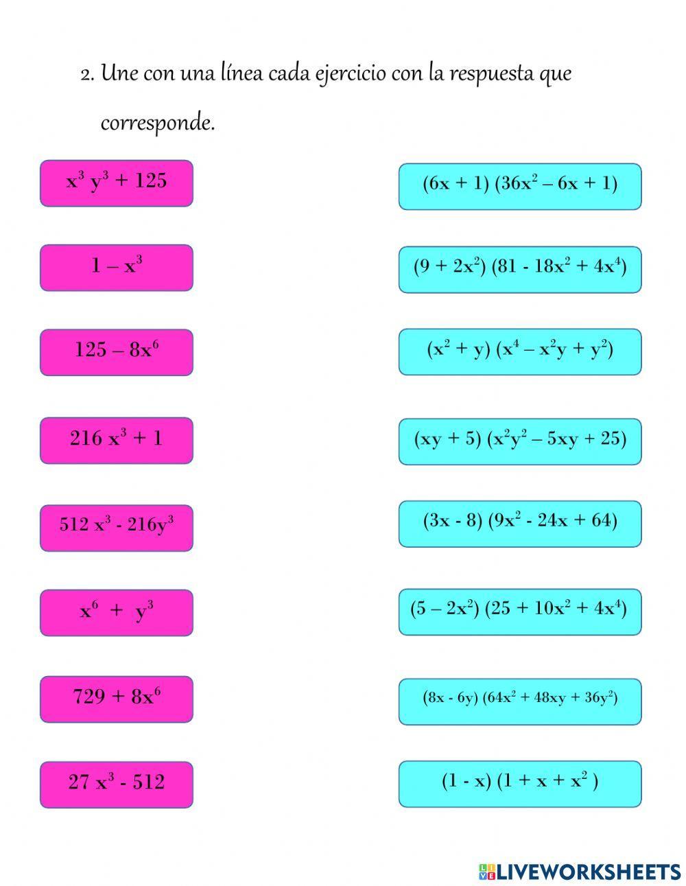 Factorización Suma o Diferencia de Cubos