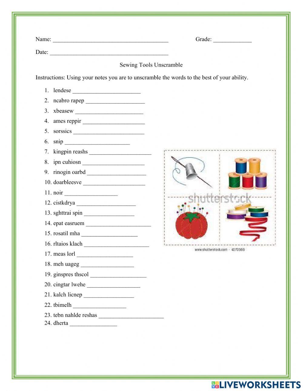 Sewing Tools Unscramble