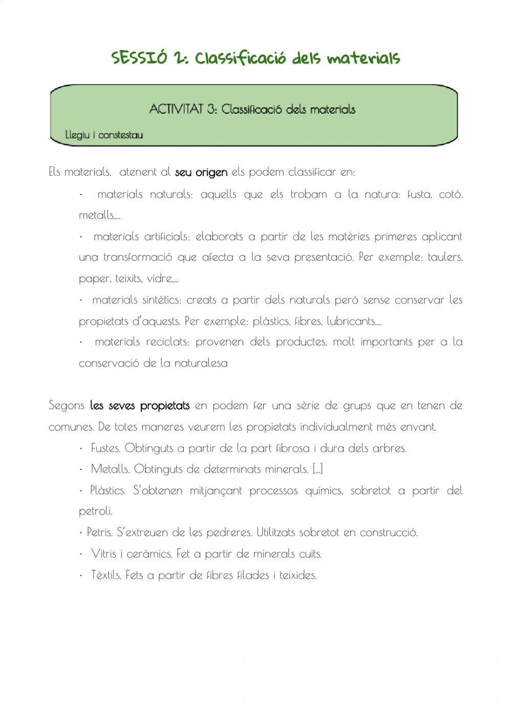 Classificació i propietats dels materials
