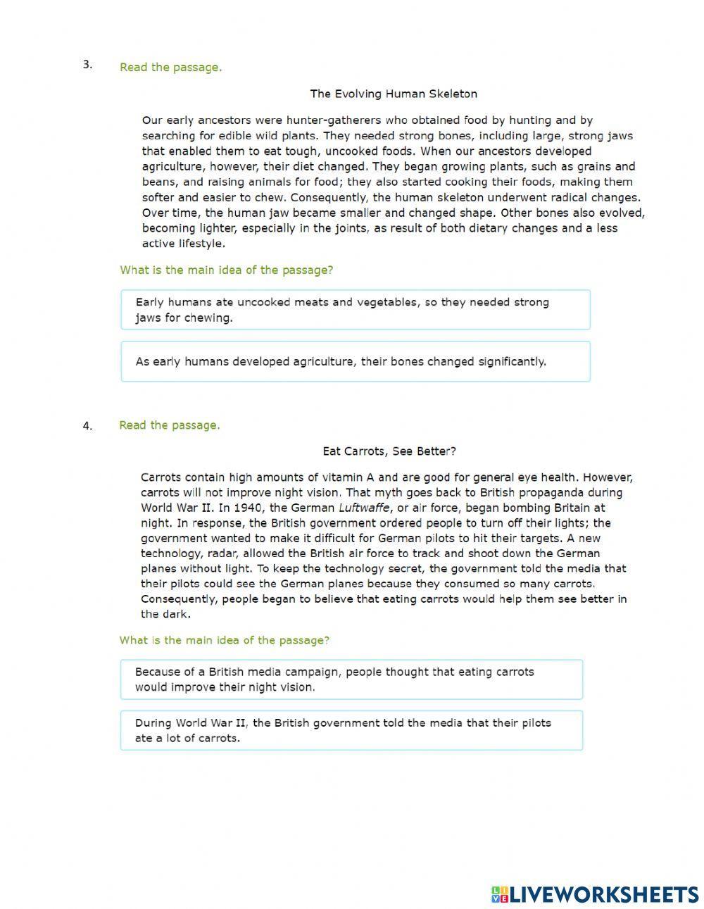 Main Idea of Passage Ixl 7-12