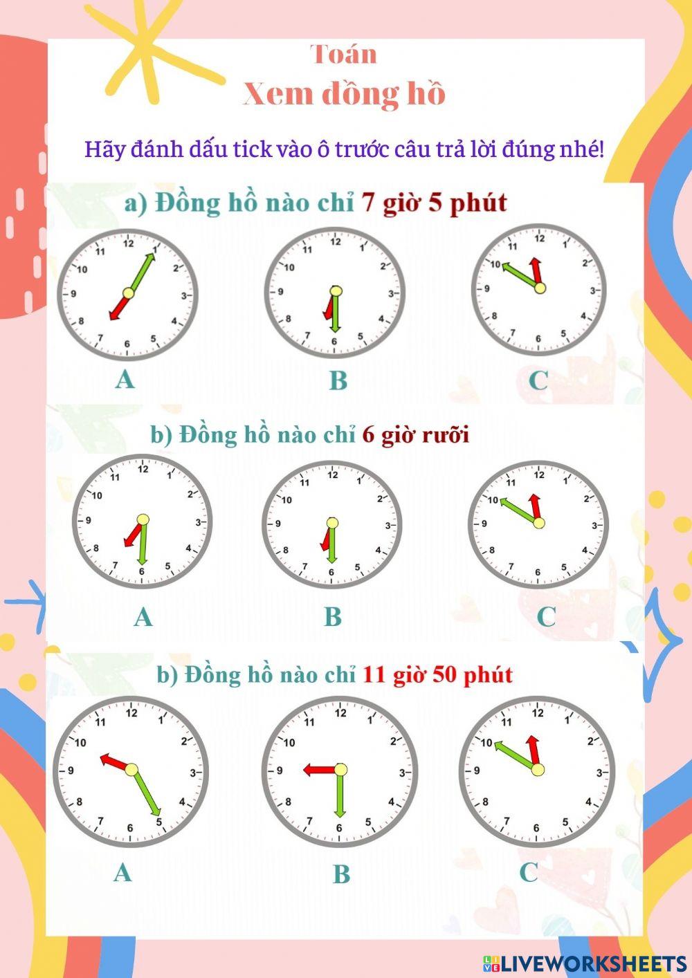 Toán: Xem đồng hồ Toán: Xem đồng hồ