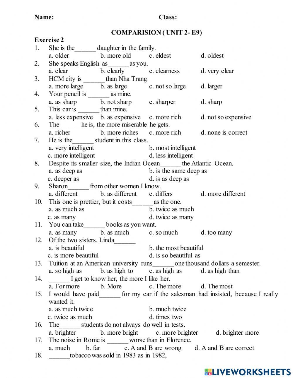 Comparision  (unit 2- E9)