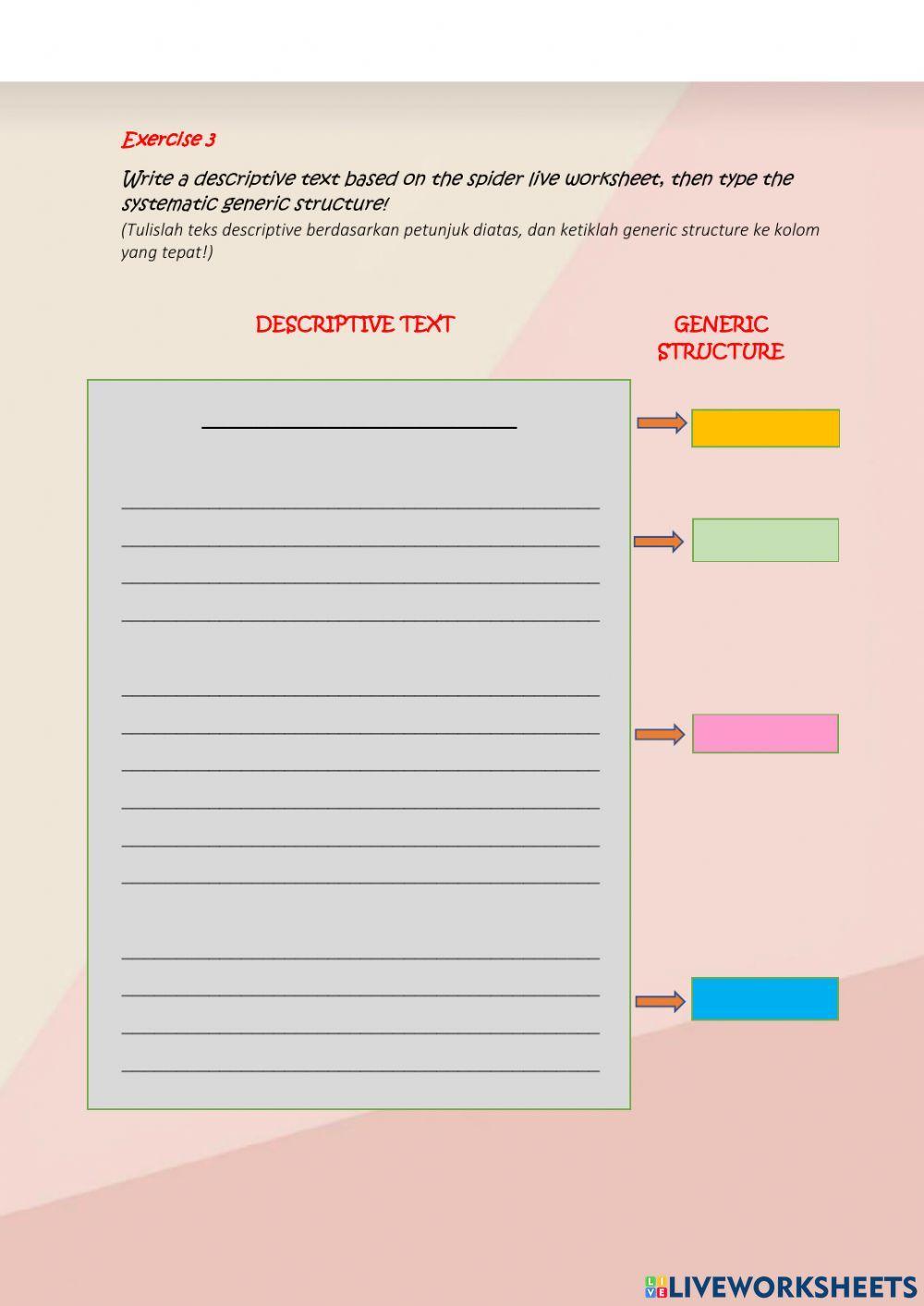 Writing Descriptive Text by Using Spider Live Worksheet