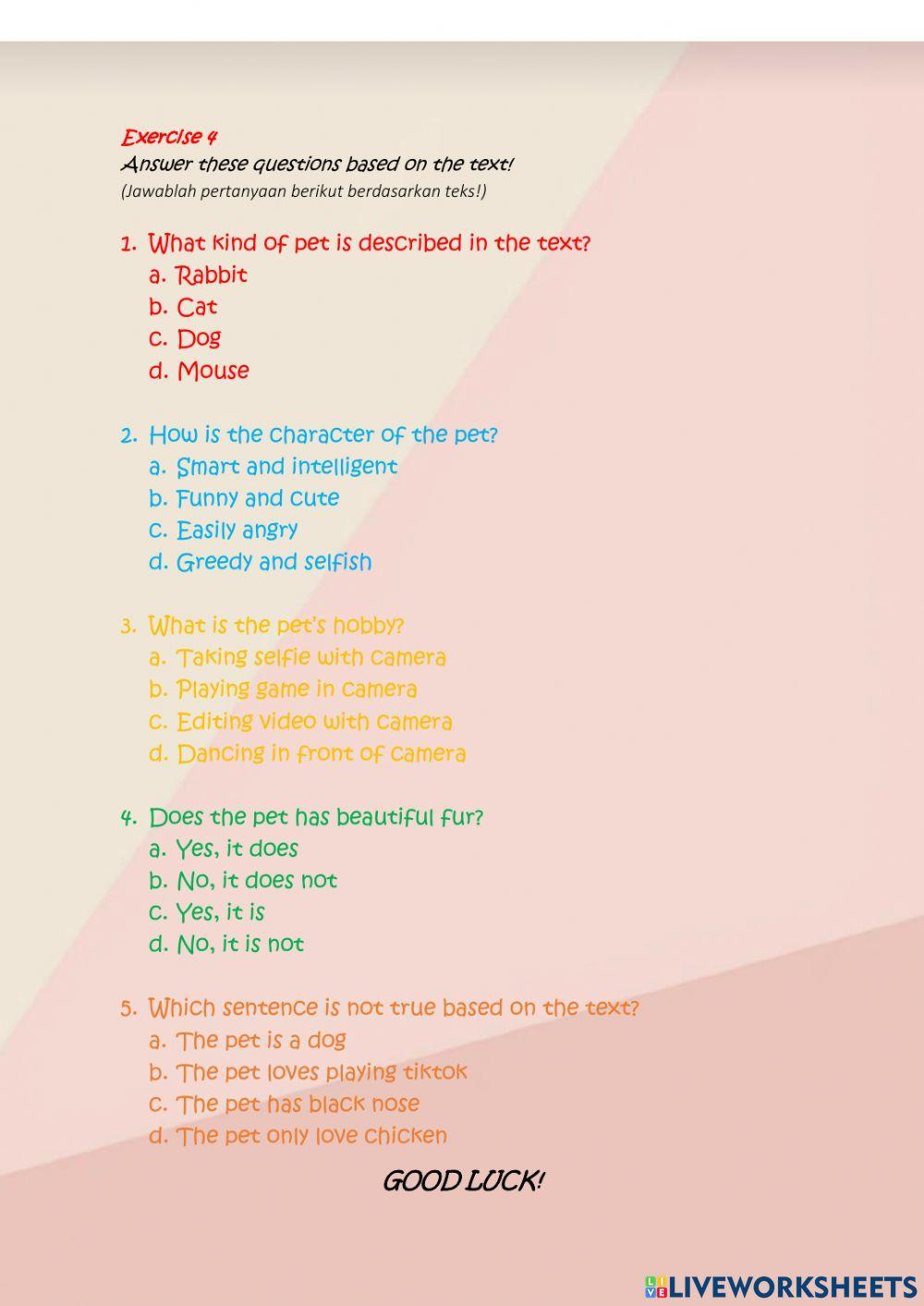 Writing Descriptive Text by Using Spider Live Worksheet