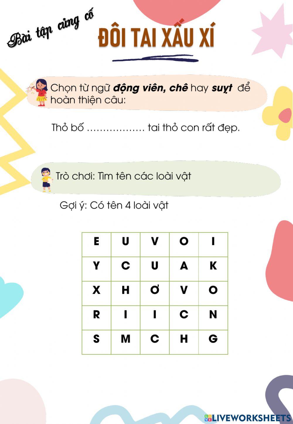 Bài tập củng cố bài đọc : Đôi tai xấu xí