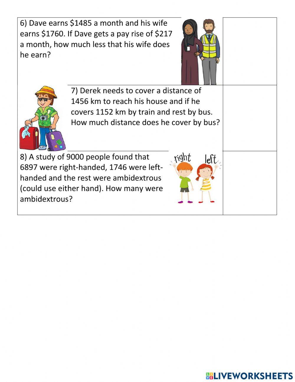 Subtraction Word Problems - H