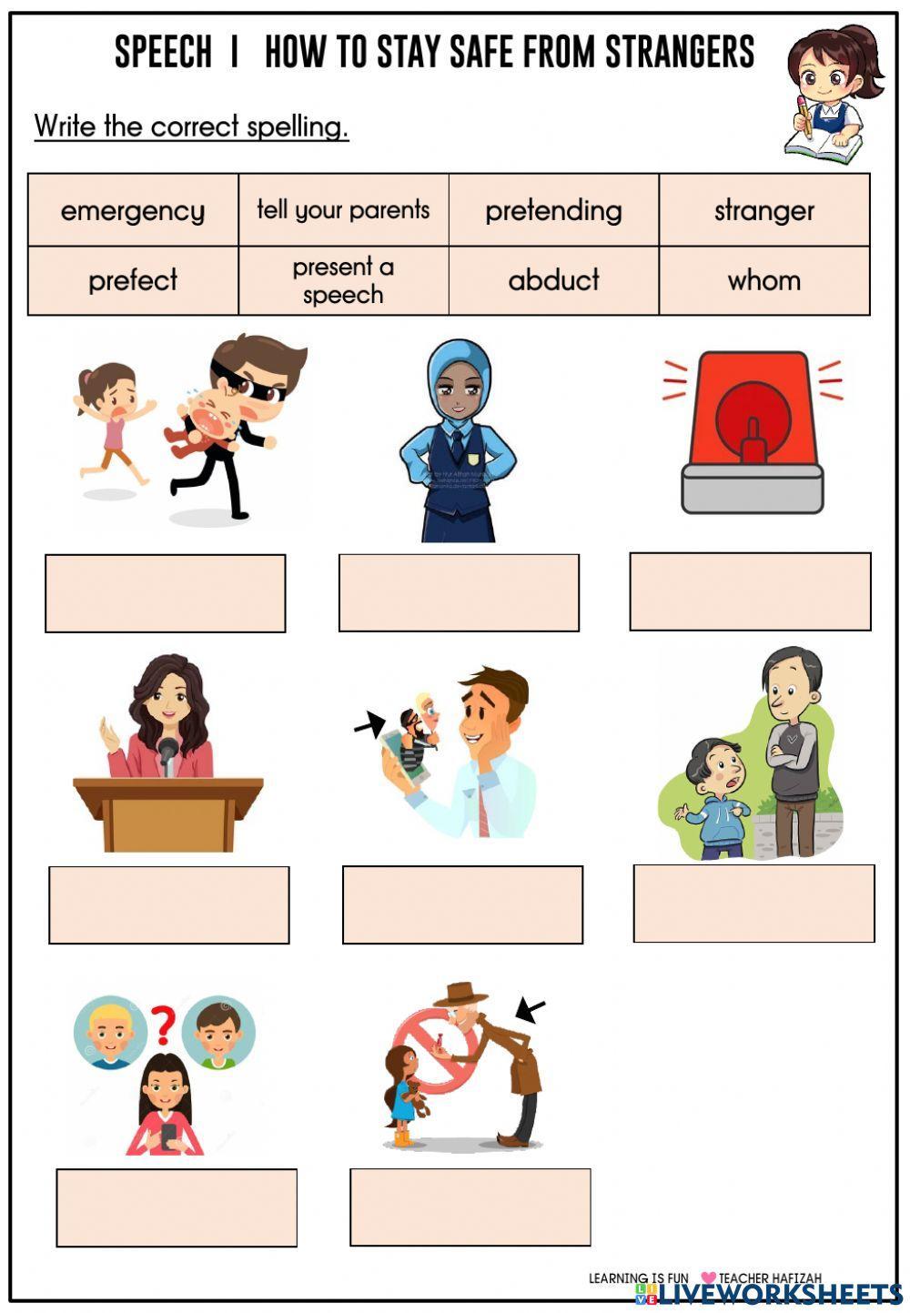 Year 6  - vocabulary i speech- how to stay safe from strangers