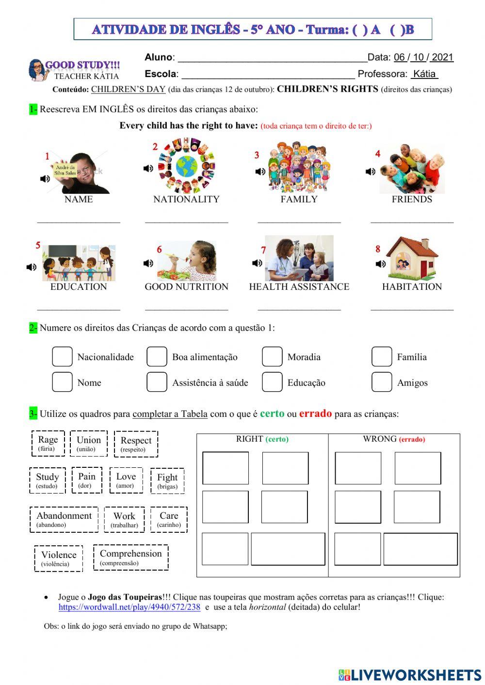 5° ANO - INGLÊS - CHILDREN'S DAY - 06-10-21