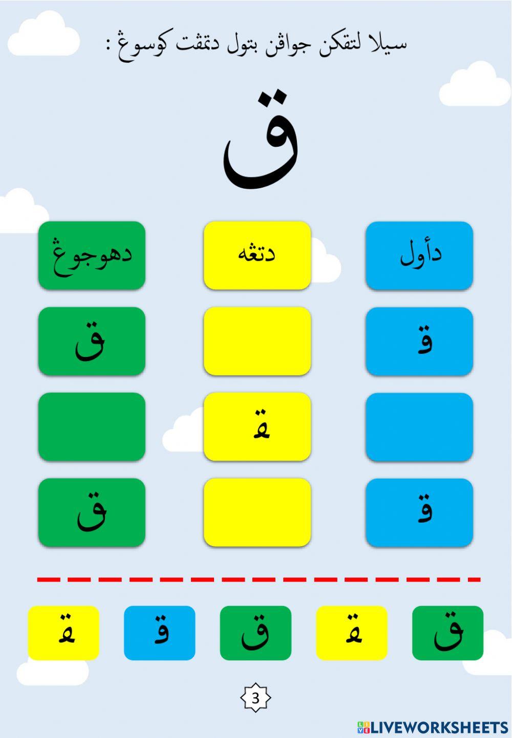 Latihan Mengenal Bentuk Kedudukan Huruf : 21.Qaf