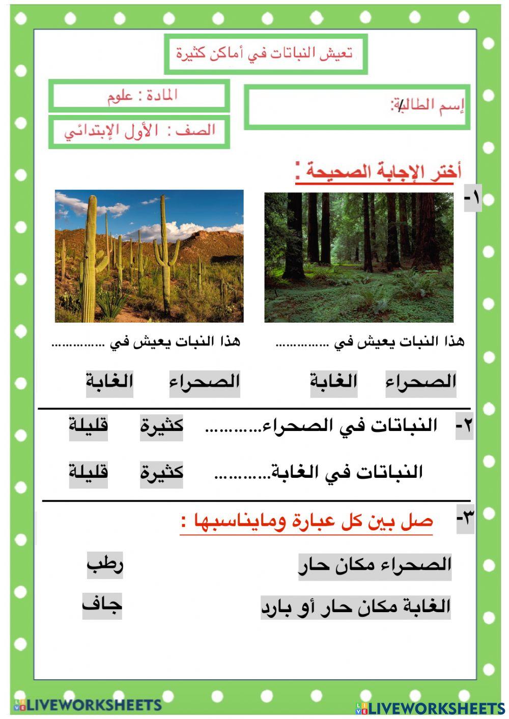 تعيش النباتات في اماكن كثيرة
