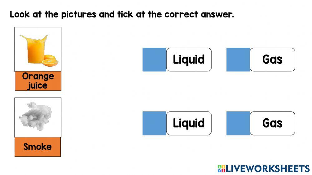 Solid, gas & liquid worksheet | Live Worksheets