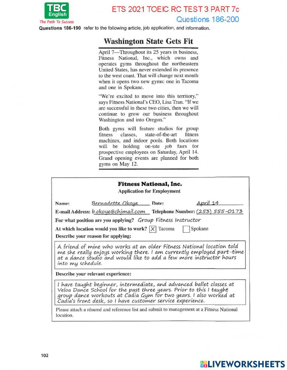 ETS 2021 TOEIC RC TEST 3 PART 7c worksheet | Live Worksheets