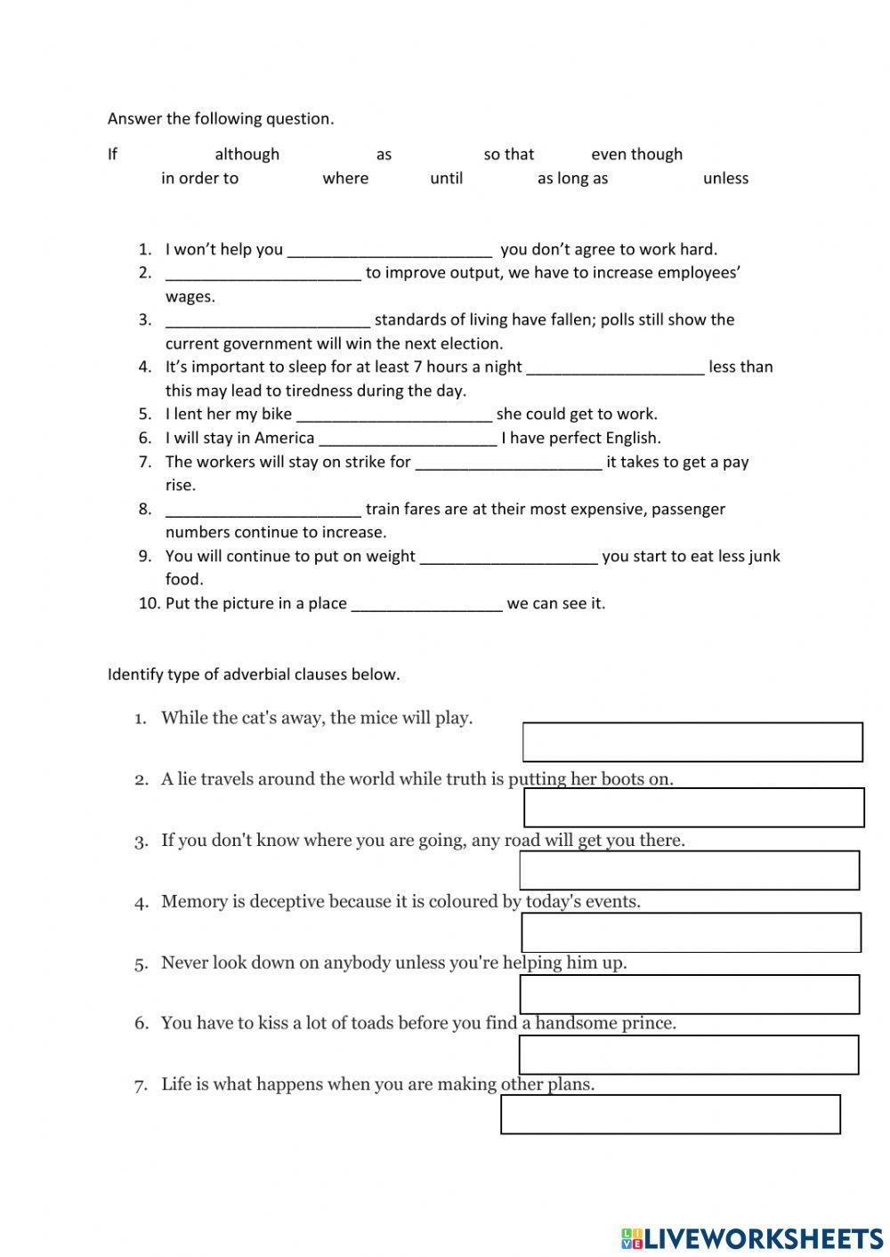 Adverbial clauses Adverbial clauses