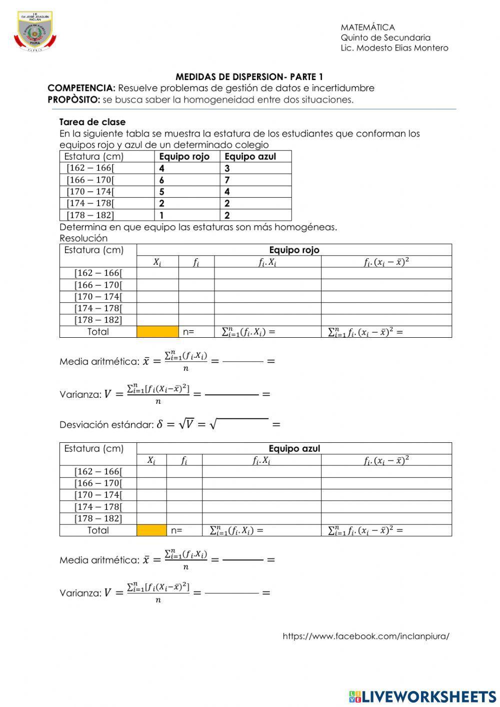 Varianza y desviación estandar