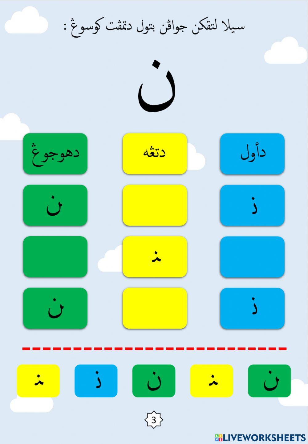Latihan Mengenal Bentuk Kedudukan Huruf : 25.Nun