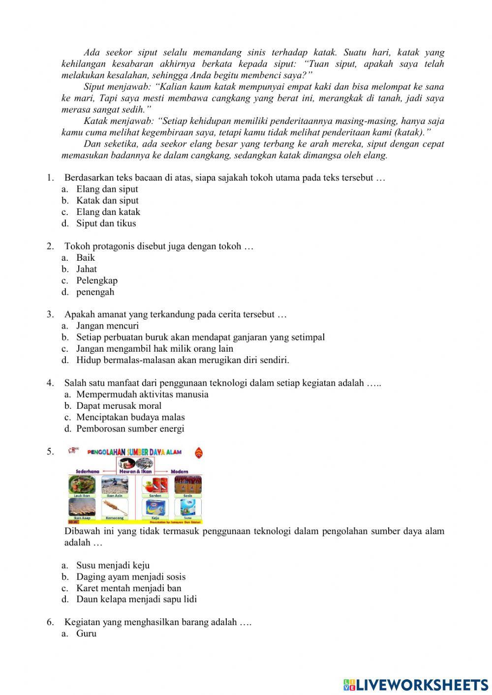 Evaluasi tema 4 subtema 2 Pembelajaran 1