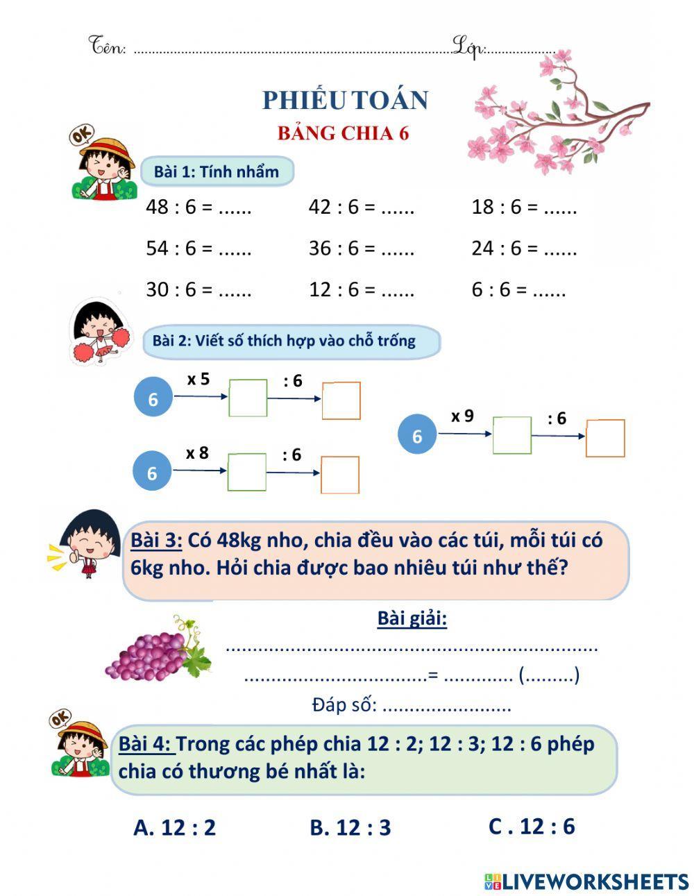 Bảng chia 6