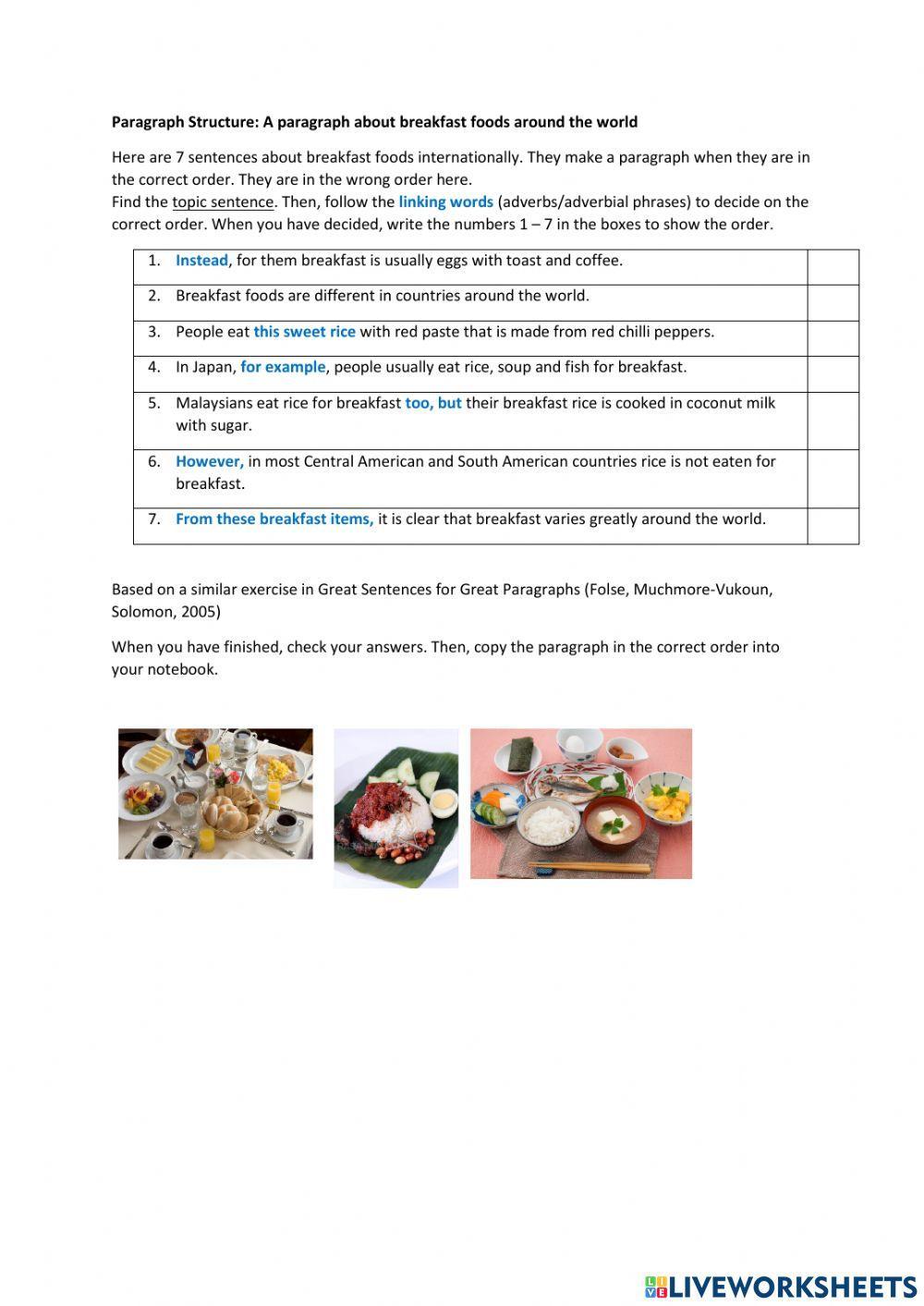 Paragraph Structure: Breakfast Foods