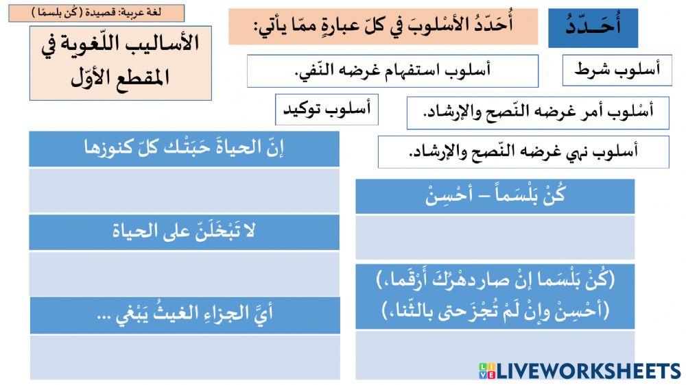الأساليب في المقطع الأول من قصيدة : كن بلسما