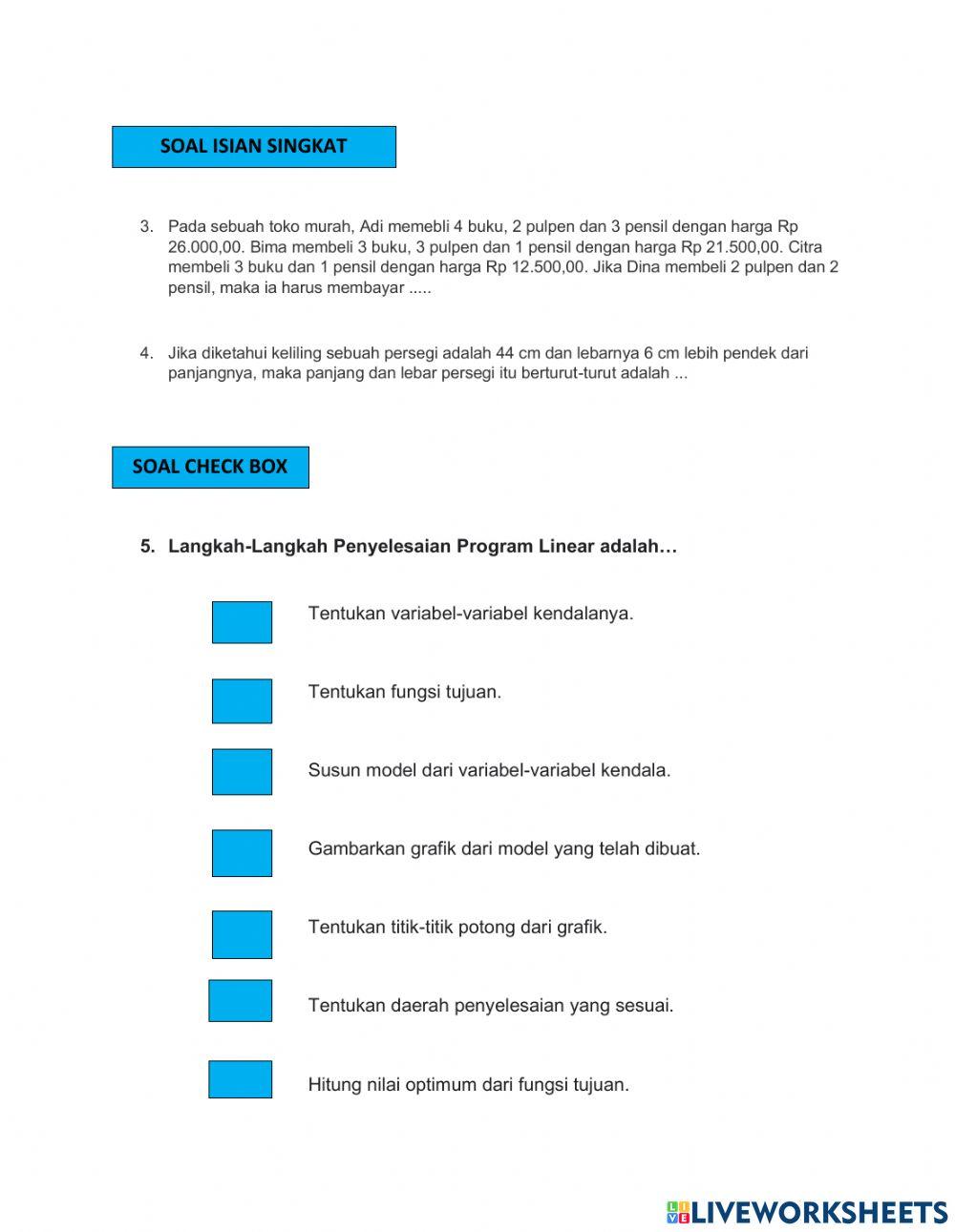 Program Linear online worksheet for 10 | Live Worksheets