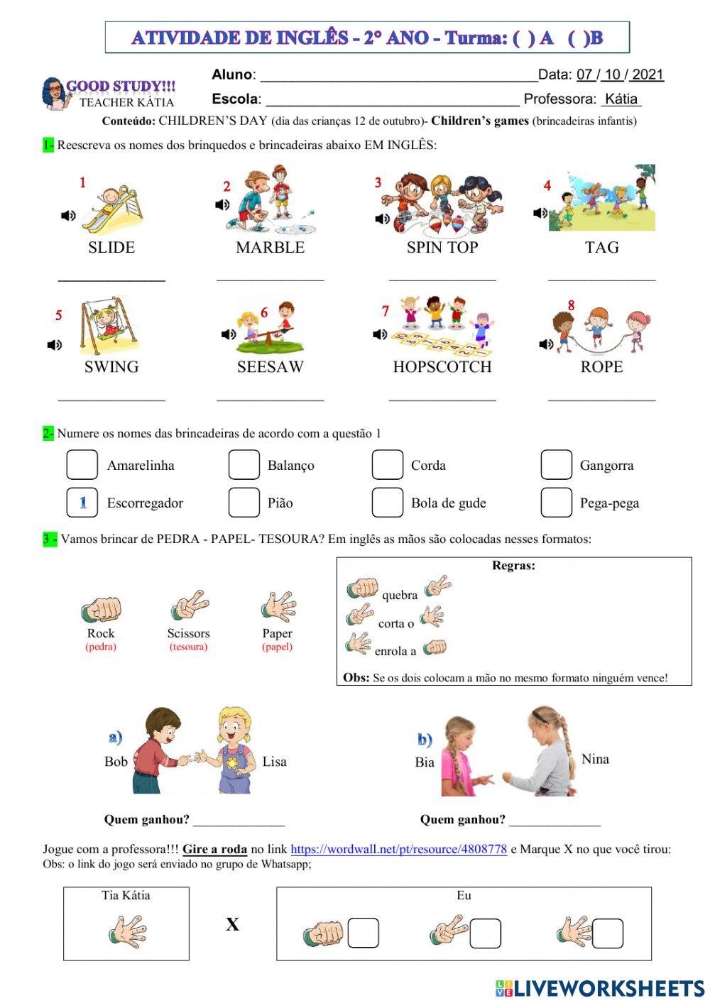 2° ANO- INGLÊS - CHILDREN'S DAY - 07-10-21