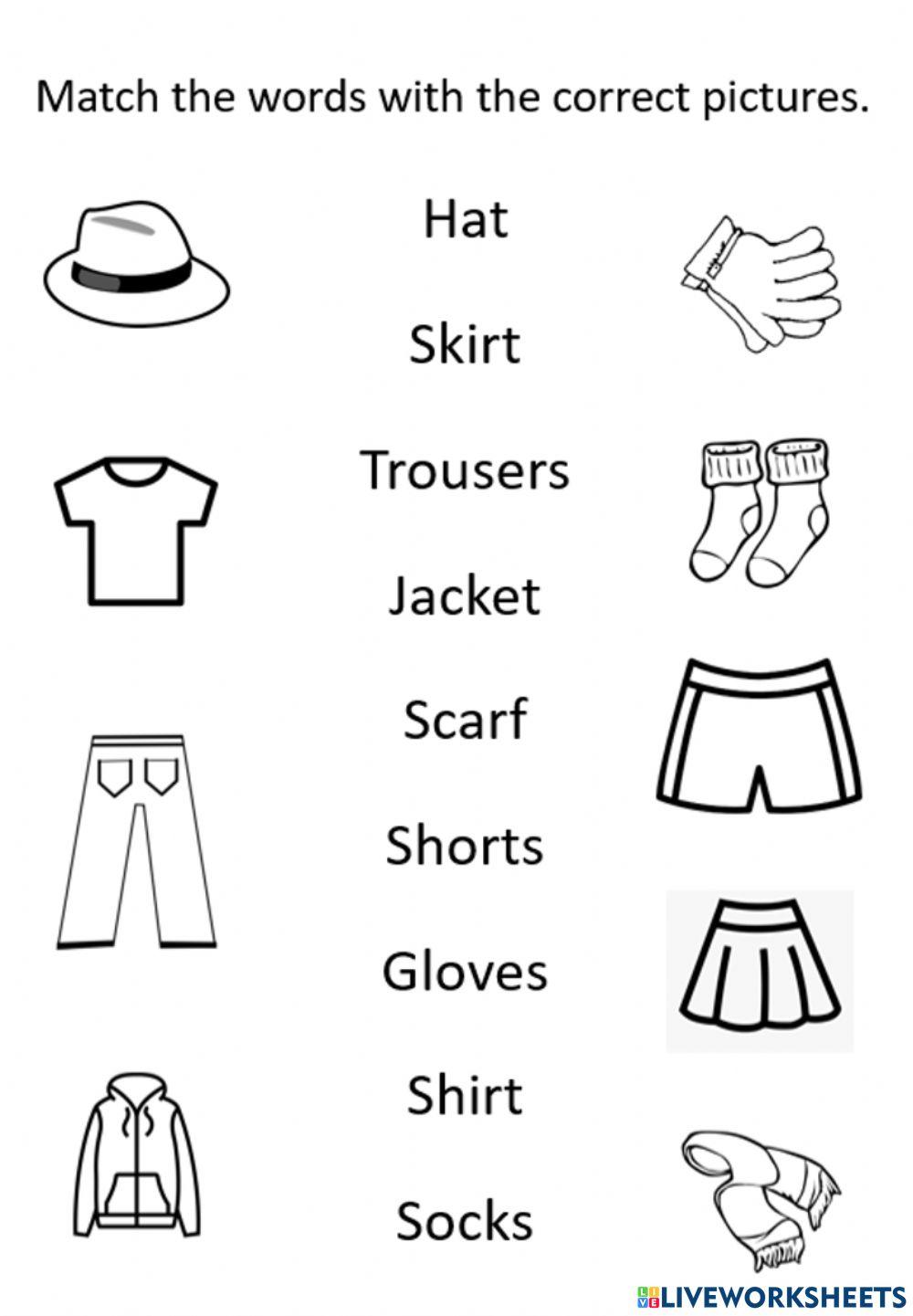 Clothes online exercise for Kindergarten | Live Worksheets