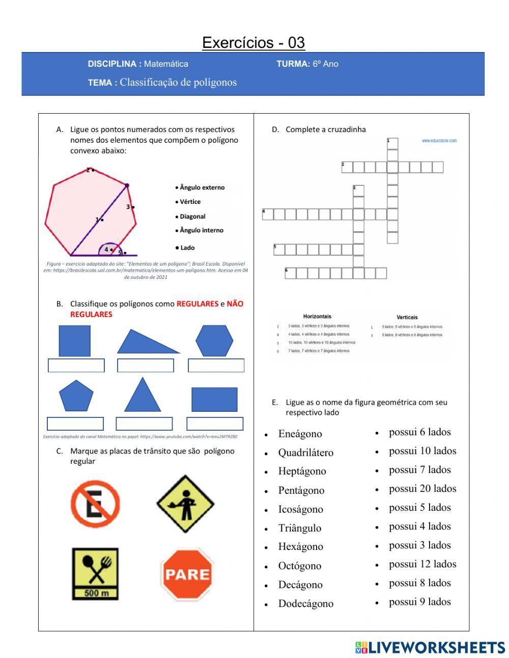 Exercícios Classificação de polígonos – 03
