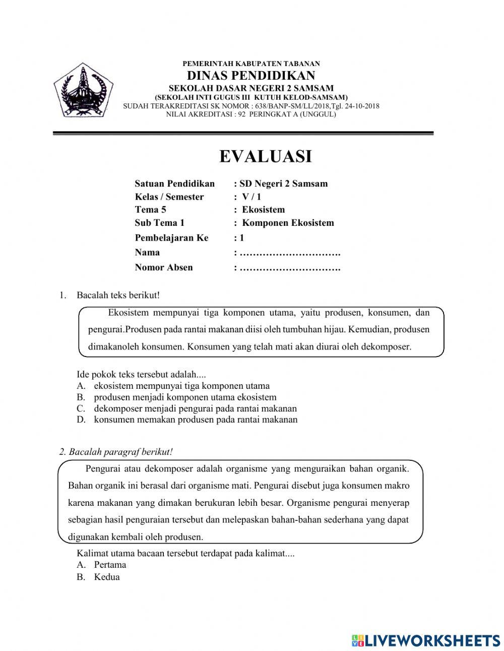 Evaluasi Tema 5 Subtema 1 PB 1