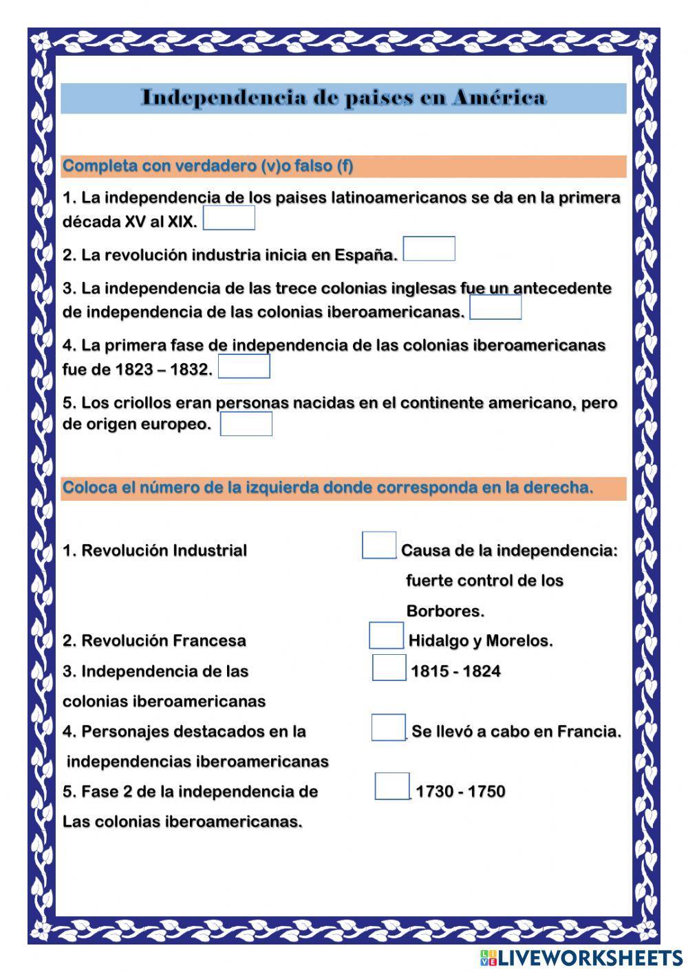 Independencia de paises en América