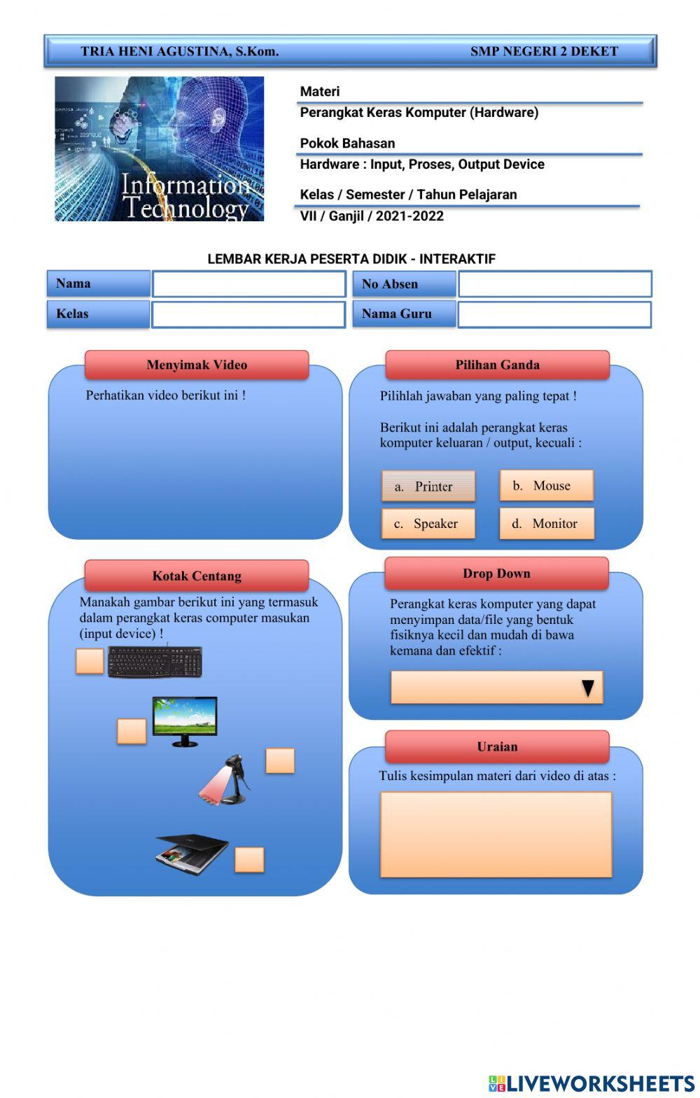 Hardware worksheet for VII | Live Worksheets