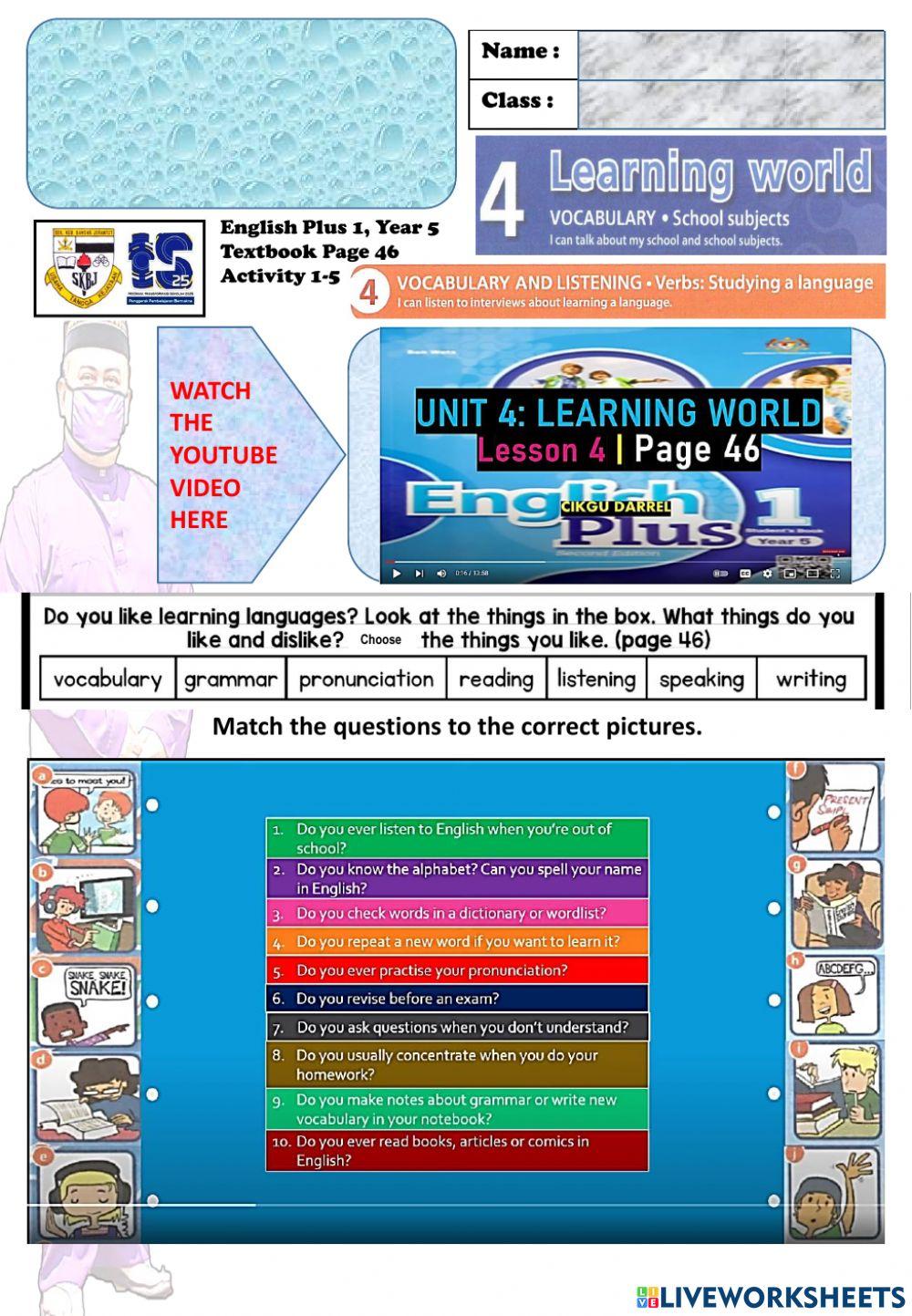 1492824 live worksheet english plus 1 year 5 textbook
