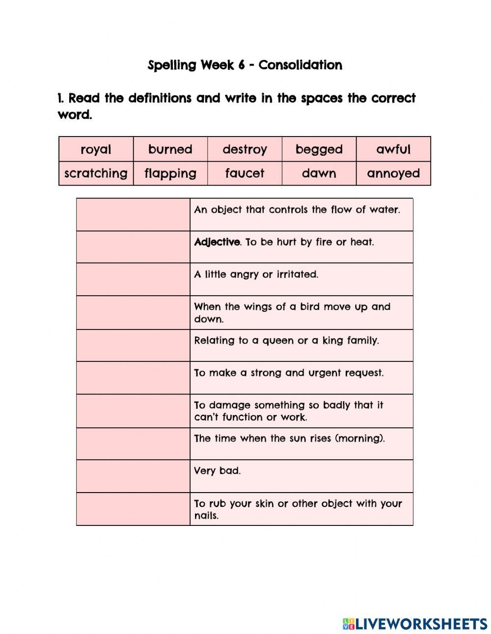 Spelling Week 6 - Consolidation activity 1