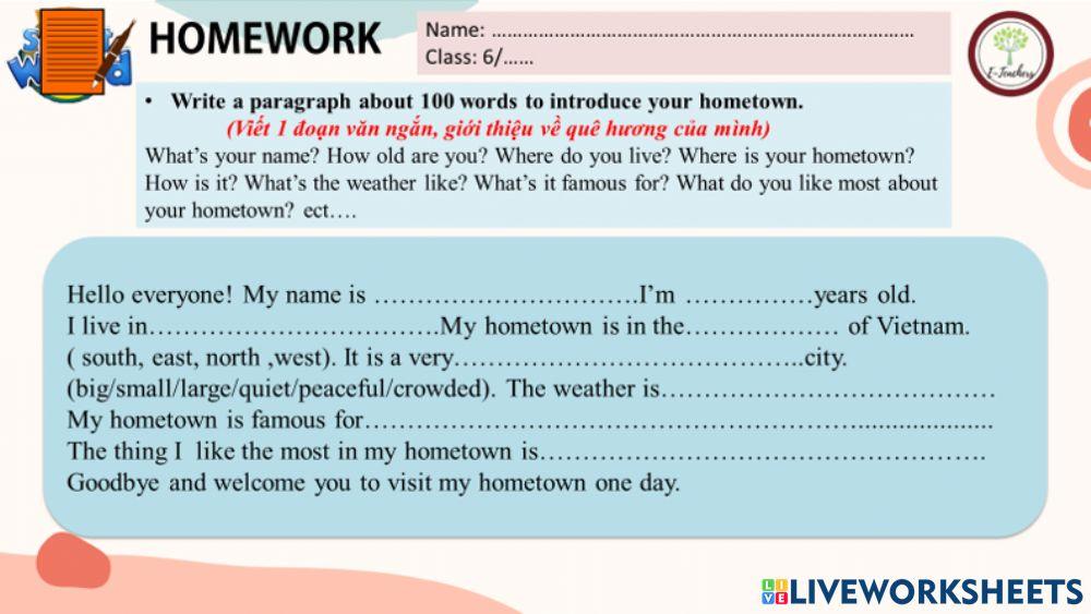 Write a passaage about your hometown